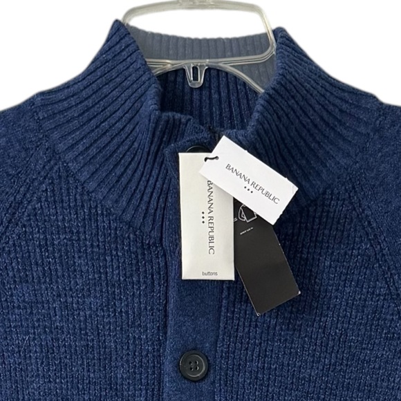 Banana Republic Mens Quarter Button Blue Wool Sweater XL - Picture 9 of 15